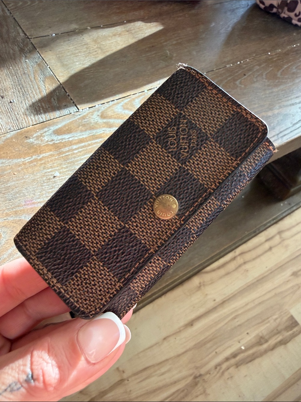 Louis Vuitton Brown Damier Ebene Key & Card Holder with Gold Button